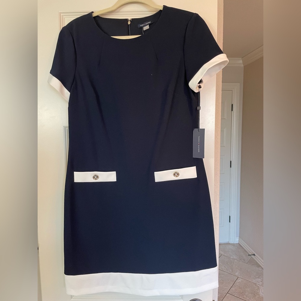 Tommy Hilfiger Navy and White Pencil Dress Size 10